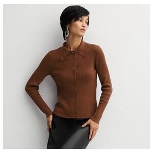 Nine West Chocolate Button-Up Cardigan